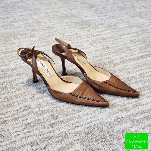 Jimmy Choo Shoes - Jimmy Choo women's point toe slingback leather heels brown size 37 IT or 7 US